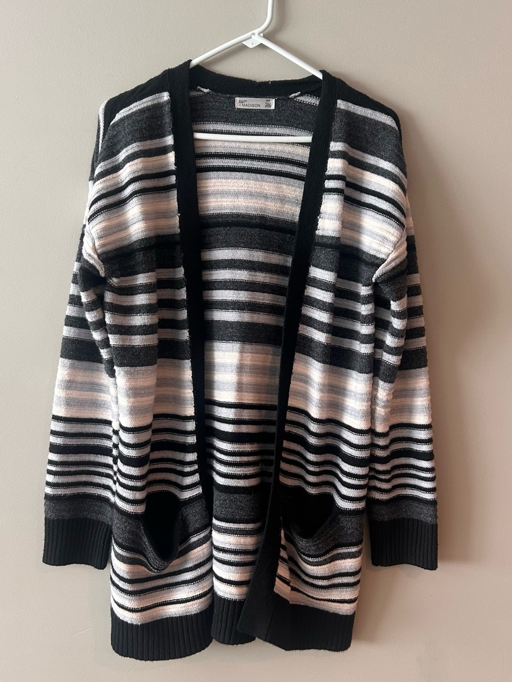 89th + Madison Black, Light Blue, & Cream Striped Open-Front Cardigan